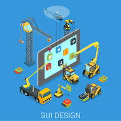Wall Mural - gui design ui ux mobile user interface app flat isometric vector