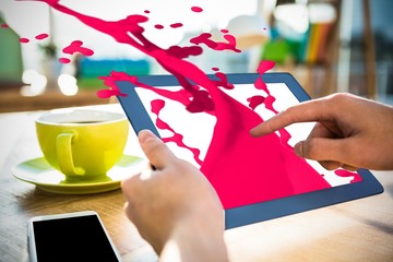 Canvas Print - composite image of pink paint splashes and drops