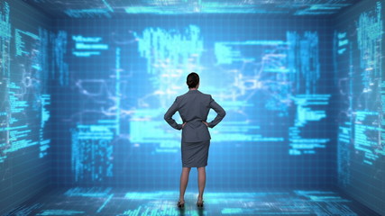 Poster - Businesswoman coding on tech interface