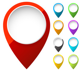 Aufkleber - Map marker, map pin shapes, elements in 6 color. Location, desti