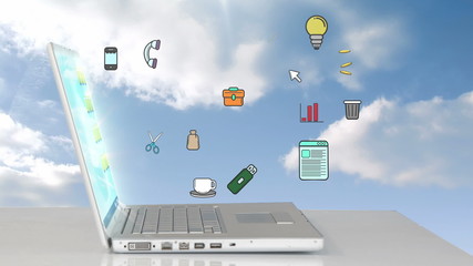 Poster - Office icons popping up from laptop