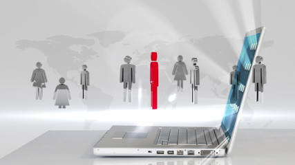 Poster - Rotating 3d men popping up by laptop