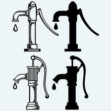Water Pump. Isolated On Blue Background. Vector Silhouettes