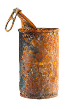 Old Rusty Tin Can On White Background