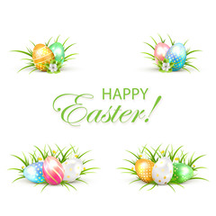 Poster - Set of Easter eggs with grass and flower