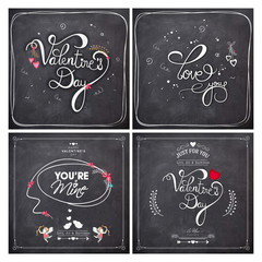 Wall Mural - Greeting card set for Valentine's Day celebration.
