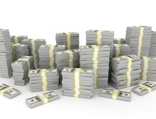 Dollar banknotes stack, over white background