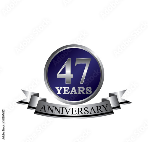 Poster 47 anniversary with blue silver ring and ribbon