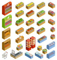 Wall Mural - Isometric counters with food