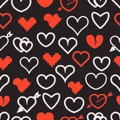 Poster - Different abstract hearts seamless pattern