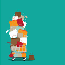 Stack Of Shopping Bags In A Cart Background. EPS 10 Vector Stock Illustration