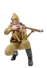 Wall Mural - Russian girl soldier. WW2 reenacting isolated on white