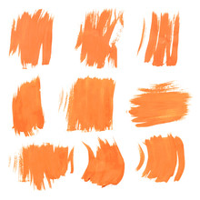 Set Texture Orange Paint Smears On White Background 9