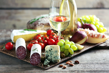 Fototapete - Still life with various types of Italian food and wine