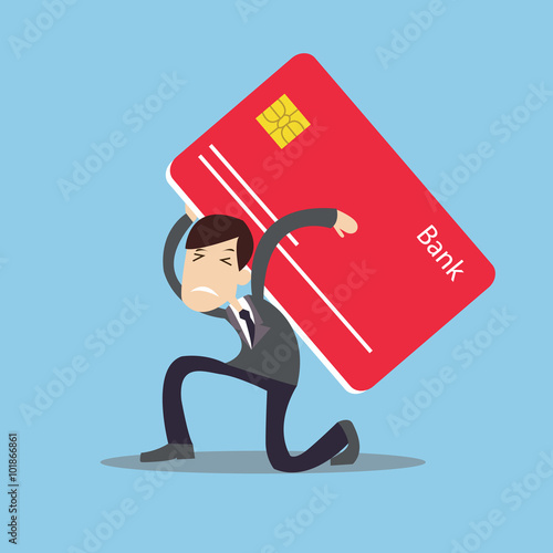 Fotografía man carrying heavy credit card debt financial management trouble burden