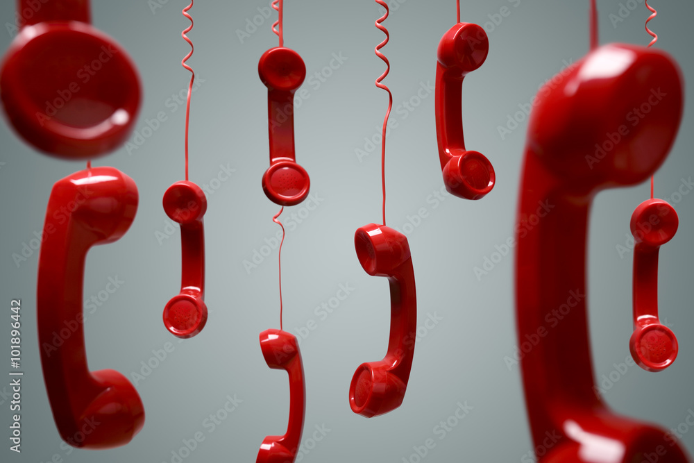 Red telephone receiver - obrazy, fototapety, plakaty 