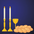 Jewish traditional. Sabbath candles, kiddush cup and challah.