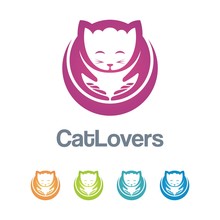 Cat Lover Logo - Cat Logo - Hugging Cats Illustration