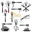 collection of fork and dish with various pasta
