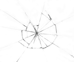 Broken glass on white background