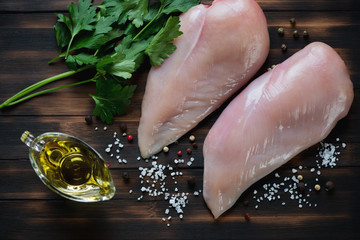 Wall Mural - Close-up of raw fresh chicken breast filet, view from above