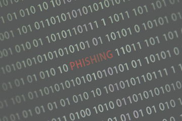 Wall Mural - 'phishing' word in the middle of the computer screen surrounded by numbers zero and one. image is ta