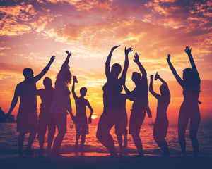 Wall Mural - Young Adult Summer Beach Party Dancing Concept