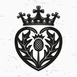 Luckenbooth brooch vector design element. Vintage Scottish heart shape with crown and thistle symbol logo concept. Valentine day or wedding illustration on grunge background.