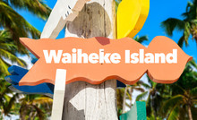 Waiheke Island Welcome Sign With Palm Trees