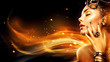 © Subbotina Anna - Burning woman head profile. Beauty fashion model girl with golden makeup