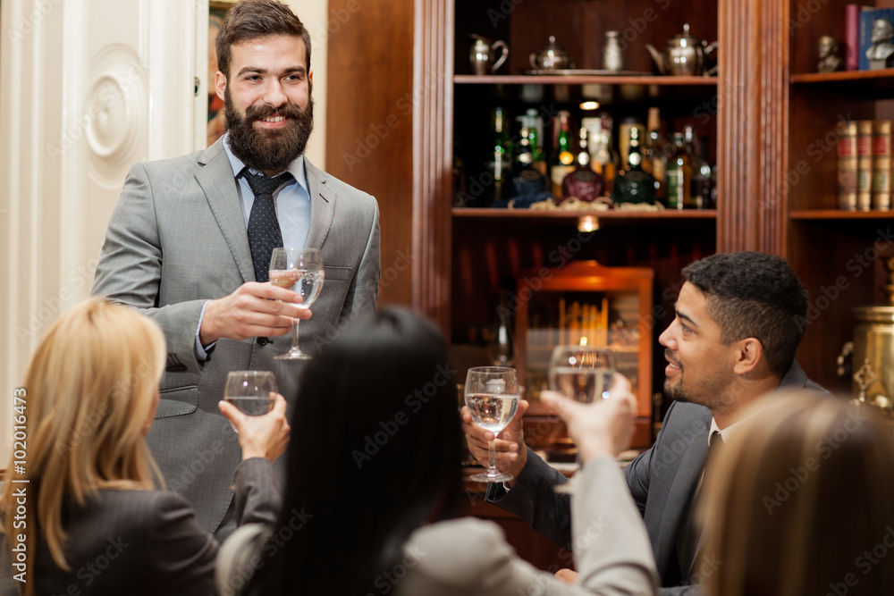 Toasted Crew President of company toasting on the job was done successfully Stock ...