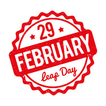29 February Leap Day Rubber Stamp Red On A White Background.