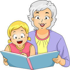 Wall Mural - Grandma Reading to Girl