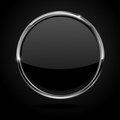 Wall Mural - black button with metal chrome frame.