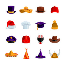 Hats And Caps  Flat Color Icons