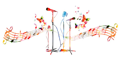 Canvas Print - Colorful microphones with butterflies