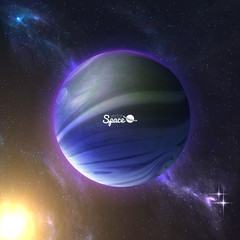 Wall Mural - earth-like planet and the sun behind on space background. exoplanet with atmosphere. vector illustra
