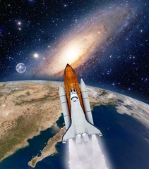 Wall Mural - shuttle rocket ship launch milky way galaxy planet moon space. elements of this image furnished by n