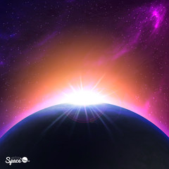Wall Mural - sunrise over earth-like planet. colorful space background. vector illustration for your artwork.