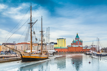 Wall Mural - Helsinki harbor district with Uspenski cathedral in winter, Finland