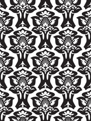 Wall Mural - Vector damask seamless floral pattern black and white background