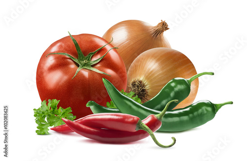 Fototapeta dla dzieci Mexican vegetables set tomato onion chili pepper parsley isolate