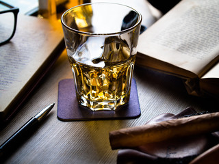 Wall Mural - Whiskey on the rocks and scholar books