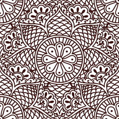 Wall Mural - Seamless paisley pattern with flowers in the Asian style hand drawing.