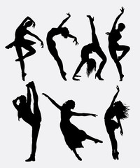 Sticker - Cool dancing 1. Modern dance woman activity silhouette. Good use for symbol, logo, web icon, game elements, illustration, sign, or any design you want. Easy to use.