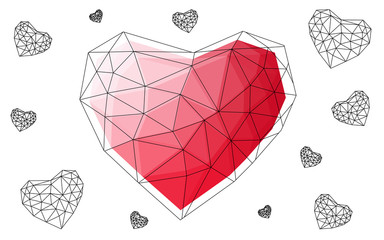 Wall Mural - light red heart isolated on white background with pattern consisting of triangles.