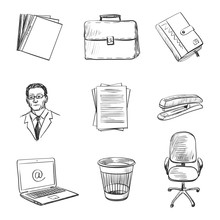 Hand-drawn Office Equipment Icons.
