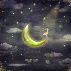 the illustration shows the girl who admires the star sky