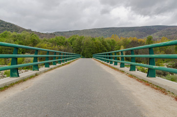 Wall Mural - View on road with green shabby railing