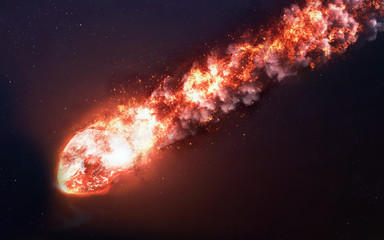 the falling meteor rain. comet in space, meteor and energy, asteroid glow, powerful star moving. ele